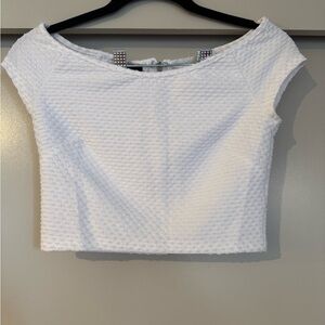 Bebe White Textured Popcorn Crop Top Back Full Zipper (Size XSMALL)